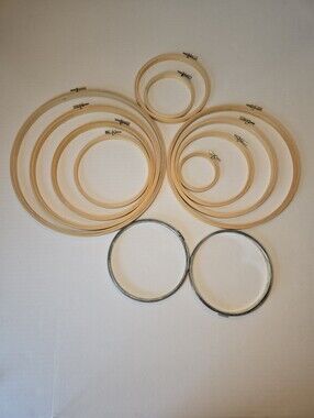Vintage Embroidery Hoops Lot of 12 - 10 Wood & 2 Metal Spring Tension Rings